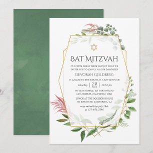 Watercolor-Wald-Kräuterbuch Geometrische Bat Mitzw Einladung