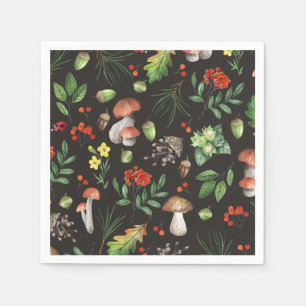 Watercolor-Wald vermehrt sich Blätter-Blumen Serviette
