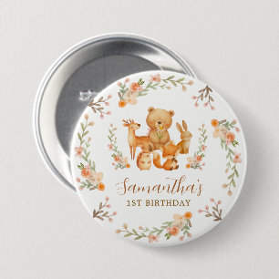 Watercolor-Waldtiere zum 1. Geburtstag Button