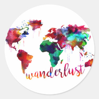 Watercolor Wanderlust Weltkarte Runder Aufkleber