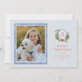 Watercolor Wappen Preppy Christmas Foto Card Feiertagskarte