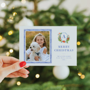 Watercolor Wappen Preppy Christmas Foto Card Feiertagskarte