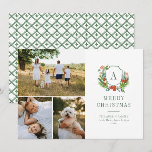 Watercolor Wappen Preppy Christmas Multi Foto Card Feiertagskarte