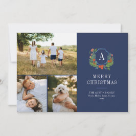 Watercolor Wappen Preppy Christmas Multi Foto Card Feiertagskarte
