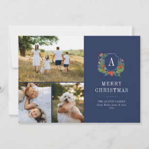 Watercolor Wappen Preppy Christmas Multi Foto Card Feiertagskarte