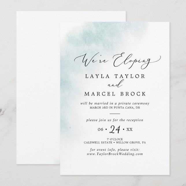 Watercolor Wash | Blue Elopement Empfang Einladung (Vorne/Hinten)