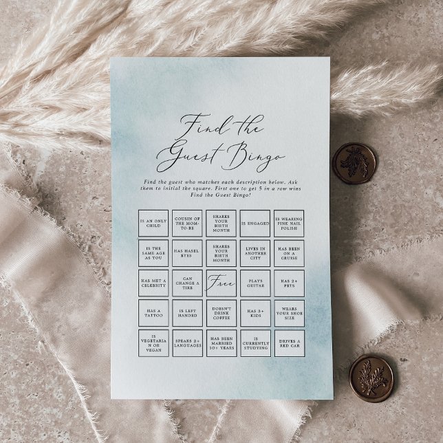 Watercolor Wash | Blue Find the Guest Bingo Game Flyer (Von Creator hochgeladen)