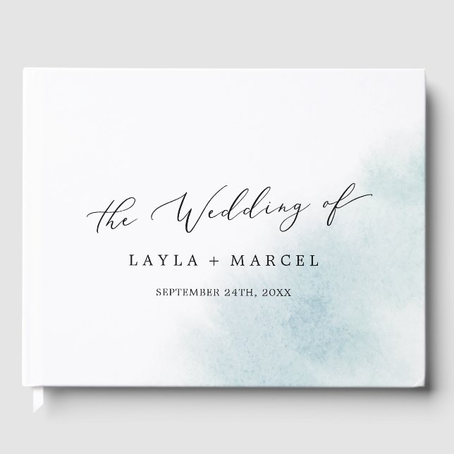 Watercolor Wash | Blue Monogram Back Wedding Gästebuch (Vorderseite)