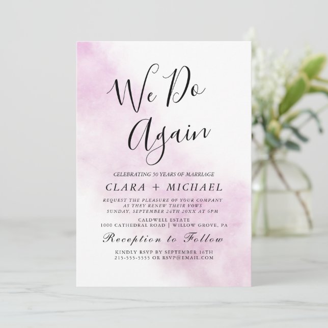 Watercolor Wash | Blue "We Do Again" - Verlängerun Einladung (Stehend Vorderseite)