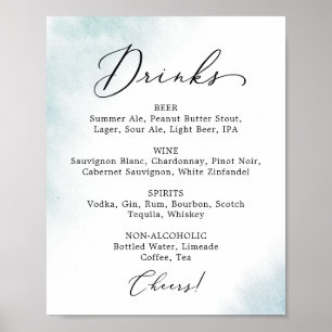 Watercolor Wash Blue Wedding Drink Menu Sign Poster