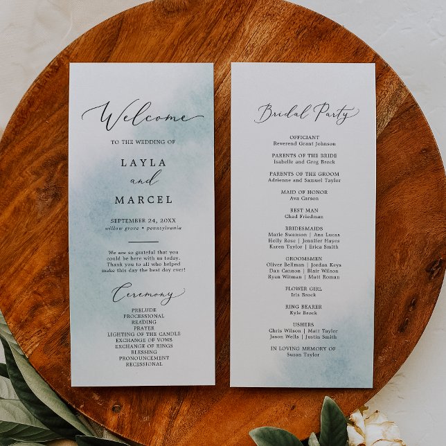 Watercolor Wash | Blue Wedding Program Programm (Von Creator hochgeladen)