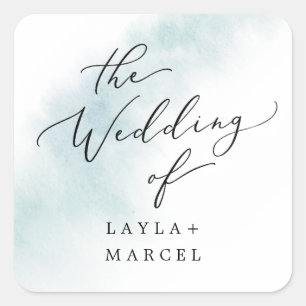 Watercolor Wash   Blue Wedding Umschlag Aufklebers Quadratischer Aufkleber