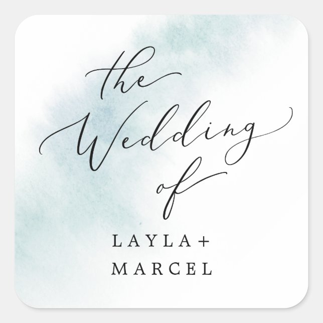 Watercolor Wash | Blue Wedding Umschlag Aufklebers Quadratischer Aufkleber (Vorderseite)