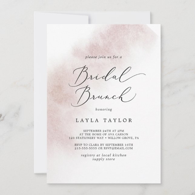 Watercolor Wash | Blush Bridal Brunch Einladung (Vorderseite)