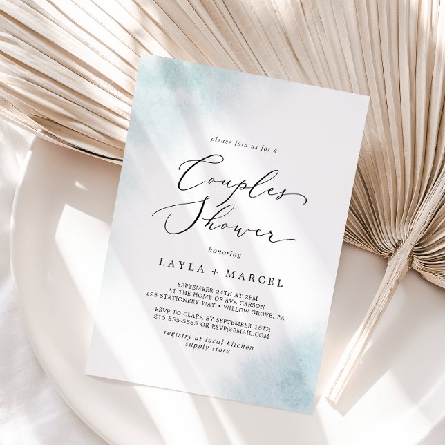 Watercolor Wash | Dusche für Blaue Paare Einladung (Von Creator hochgeladen)