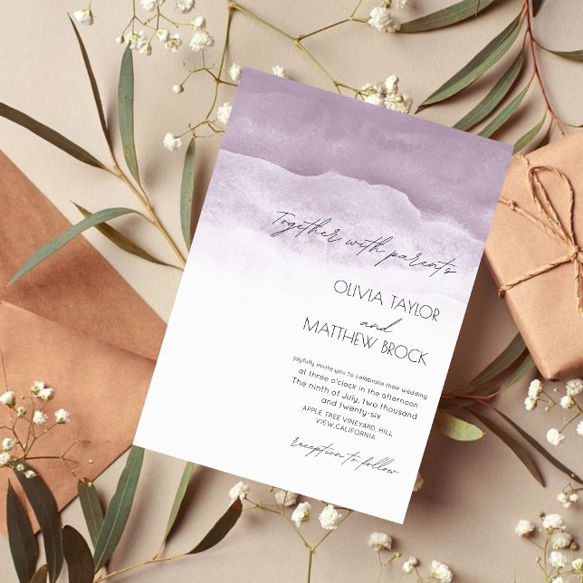 Watercolor Wash | Elegante Lila Hochzeit Einladung (Von Creator hochgeladen)