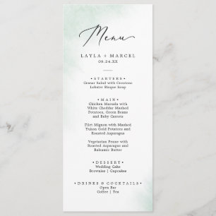 Watercolor Wash   Green Wedding Dinner Menu Menükarte