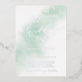 Watercolor Wash | Hochzeit von Grün und Silberfoli Folieneinladung