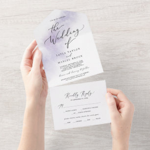 Watercolor Wash   Lila Hochzeit All In One Einladung