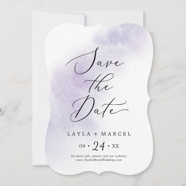 Watercolor Wash | Lila Hochzeit Save The Date (Vorderseite)