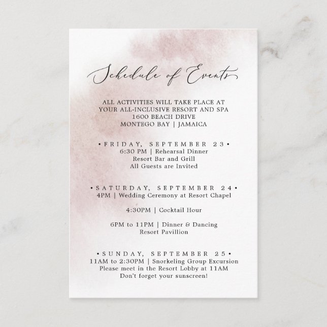 Watercolor Wash | Zeitplan der Veranstaltungen am  Begleitkarte (Vorderseite)