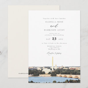 Watercolor Washington DC Monument Skyline Wedding Einladung