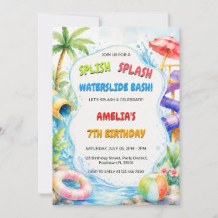 Watercolor-Wasserrutsche-Bash-Party-Geburtstag Einladung