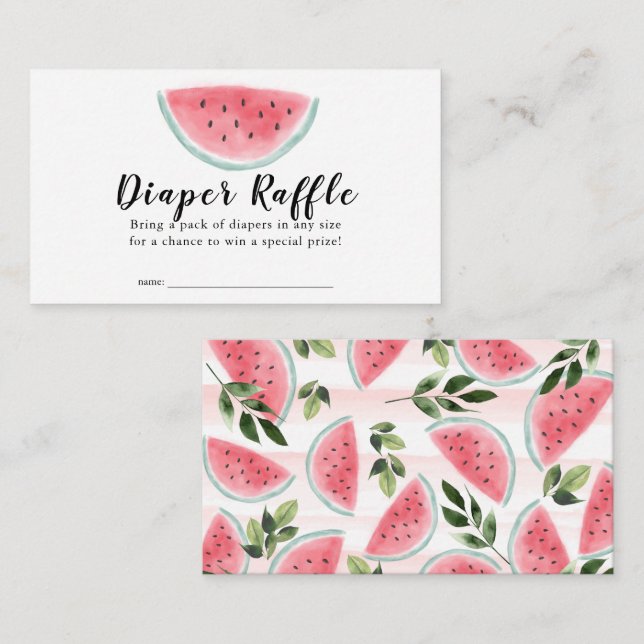 Watercolor Watermelon Diaper Raffle Ticket Begleitkarte (Vorne/Hinten)