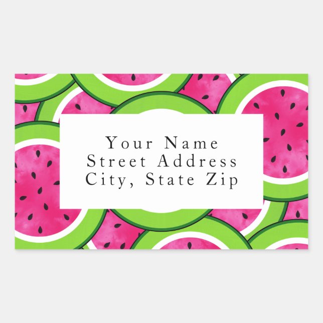 Watercolor Watermelon Slice Muster Labels Rechteckiger Aufkleber (Vorderseite)