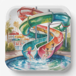 Watercolor Waterslide Kids Birthday Party Pappteller