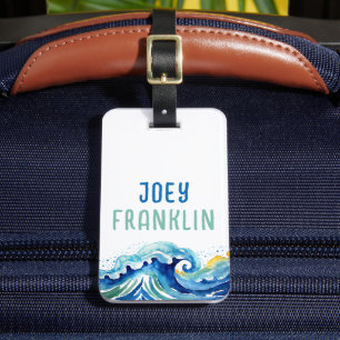 Watercolor Wave Beach Personalisierter Backpack Gepäckanhänger