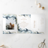 Watercolor Waves Tri-Fold Hochzeitseinladung