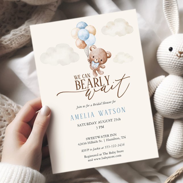  Watercolor We Can Bearly Wait Baby Boy Shower  Einladung (Watercolor We Can Bearly Wait Baby Boy Shower Invitation)