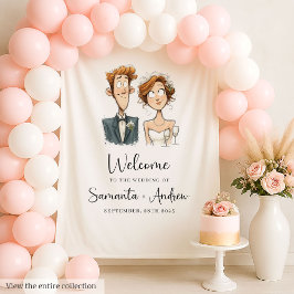 Watercolor Wedding Background Funny Briand Groom Wandteppich