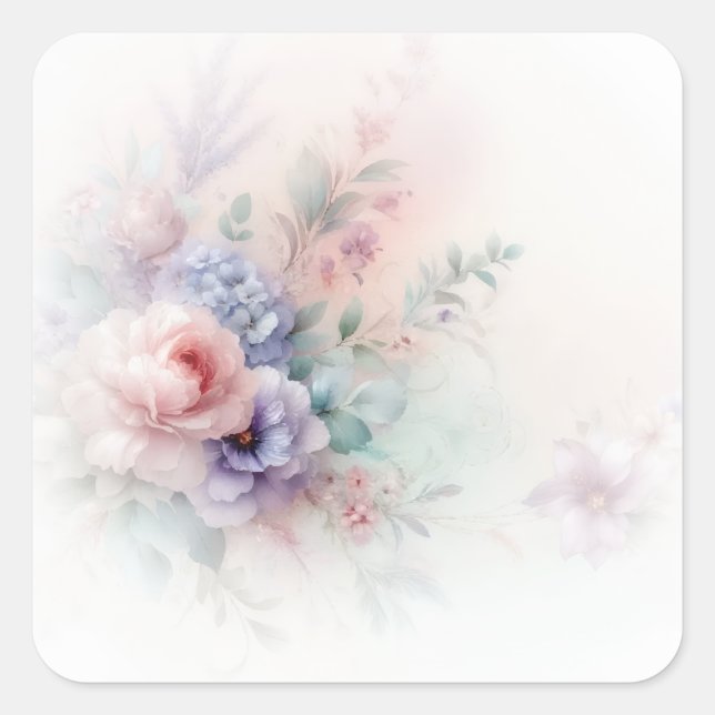 Watercolor Wedding Flowers Add Your Text Blank Quadratischer Aufkleber (Vorderseite)