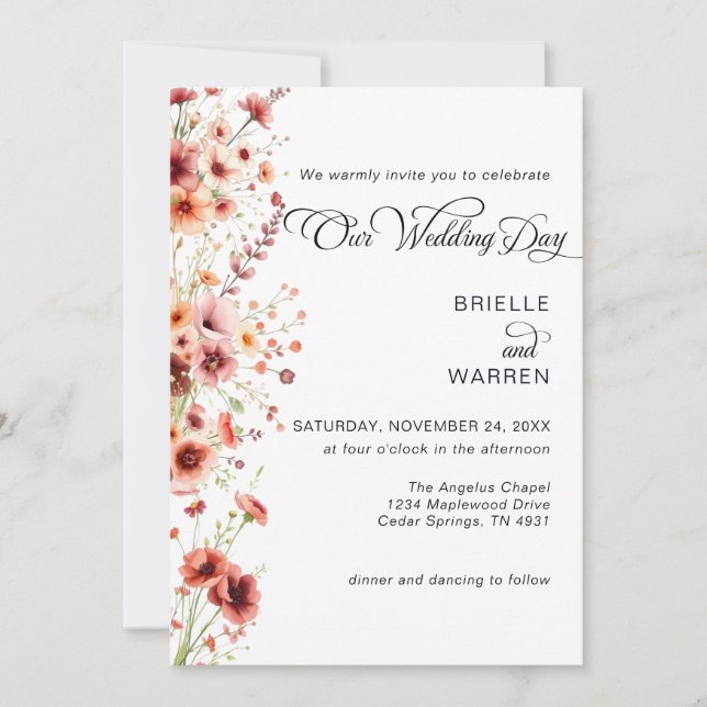 Watercolor Wedding Invitation Wild Flowers Einladung (Vorderseite)