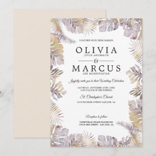 Watercolor Wedding Mauve Gold Blätter im Herbst Tr Einladung