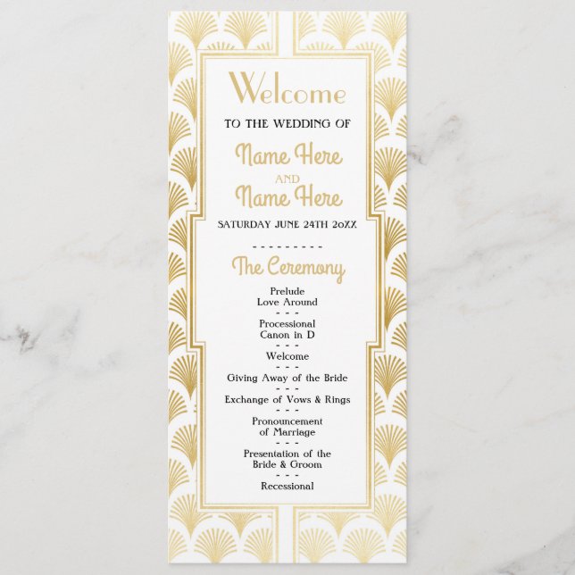 Watercolor Wedding Program 1920er Jahre Art Deco G Programm (Vorderseite)