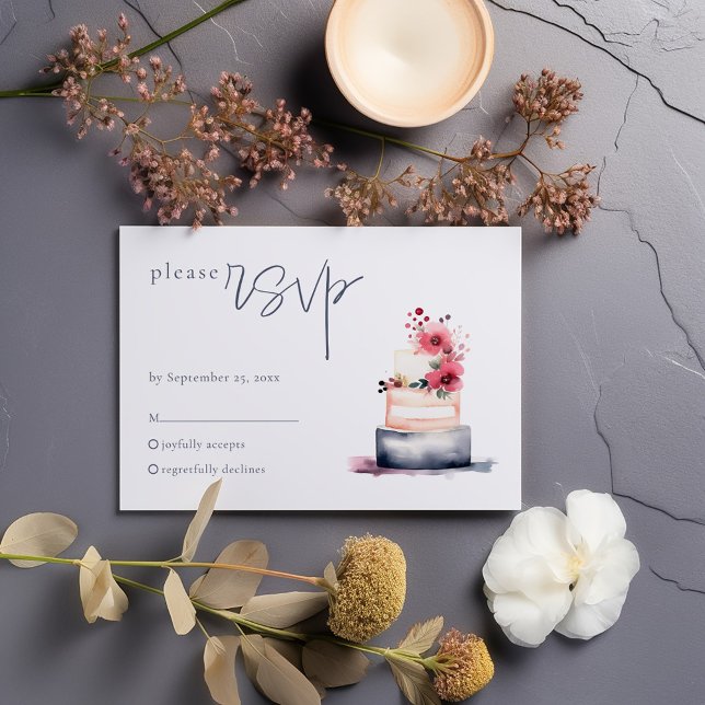 Watercolor Wedgecake RSVP Card Karte (Watercolor Wedding Cake Illustration Wedding RSVP response card)