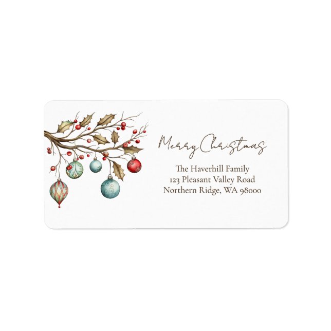 Watercolor-Weihnachten Elegante Schrift   Adressaufkleber (Vorne)