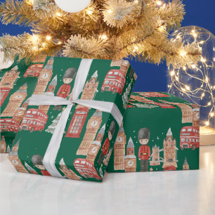 Watercolor-Weihnachten in London-Geschenkpapier Geschenkpapier