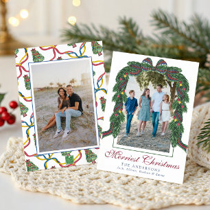 Watercolor-Weihnachts-Kariert-Bogen-Girlande-Swag- Feiertagskarte