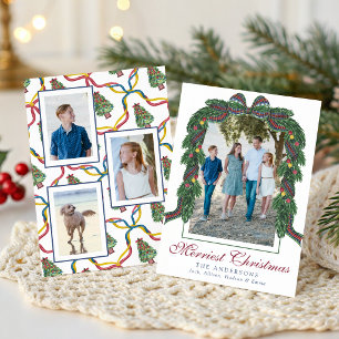Watercolor-Weihnachts-Karo-Bogen-Girlande-Swag-Fot Feiertagskarte