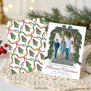 Watercolor-Weihnachts-Karo-Bogen-Girlande-Swag-Fot Feiertagskarte