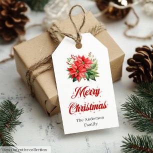 Watercolor-Weihnachts-Poinsettia-Geschenkanhänger  Geschenkanhänger