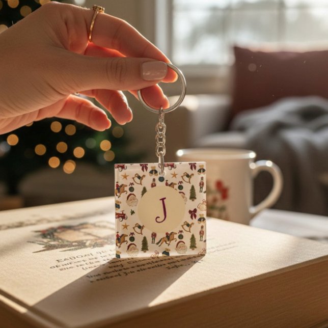 Watercolor-Weihnachts-Spielzeug-Monogramm Initiale Schlüsselanhänger (Von Creator hochgeladen)