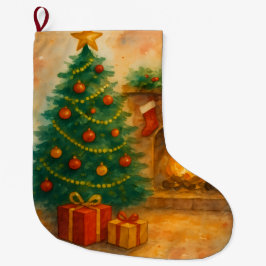 Watercolor-Weihnachtsbaum & gemütlicher Kamin Urla Großer Weihnachtsstrumpf