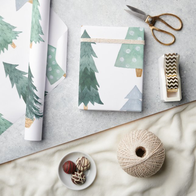 Watercolor Weihnachtsbaum Wrapping Paper Geschenkpapier (Kunsthandwerk)