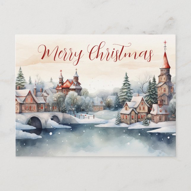 Watercolor Weihnachtsdorf Postcard! Postkarte (Vorderseite)