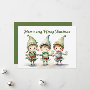 Watercolor Weihnachtself hinzufügen Feiertagskarte